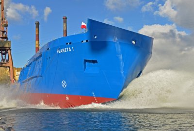 Wodowanie statku Planeta I dla Urzędu Morskiego w Szczecinie w stoczni Remontowa Shipbuilding S.A. w Gdańsku