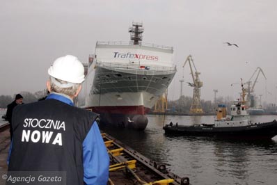 Wodowanie statku Plyca. Jedno z ostatnich wodowań w Stoczni Szczecińskiej Nowa