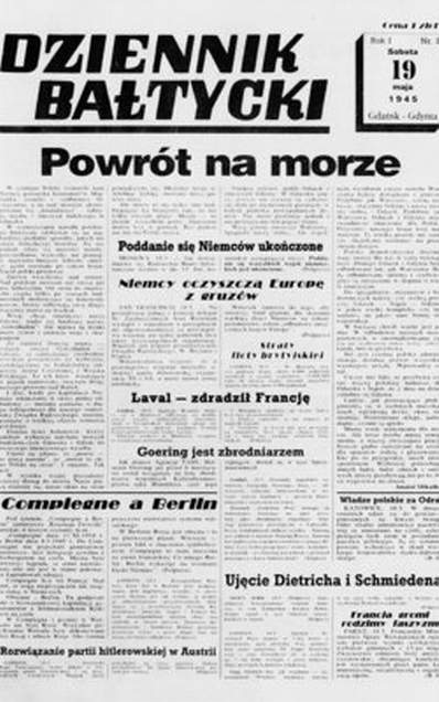 Pierwsza strona pierwszego wydania "Dziennika Bałtyckiego"