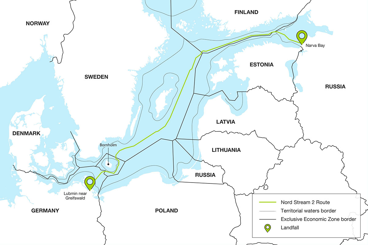 Trasa przebiegu gazociągu Nord Stream 2