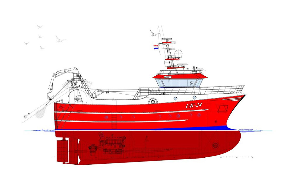 Profil statku rybackiego zwodowanego ostatnio w stoczni Montex