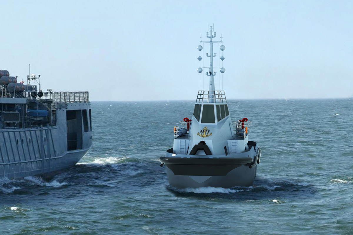 Wizualizacja holownika ofertowanego przez stocznię Remontowa Shipbuilding w przetargu dla Marynarki Wojennej