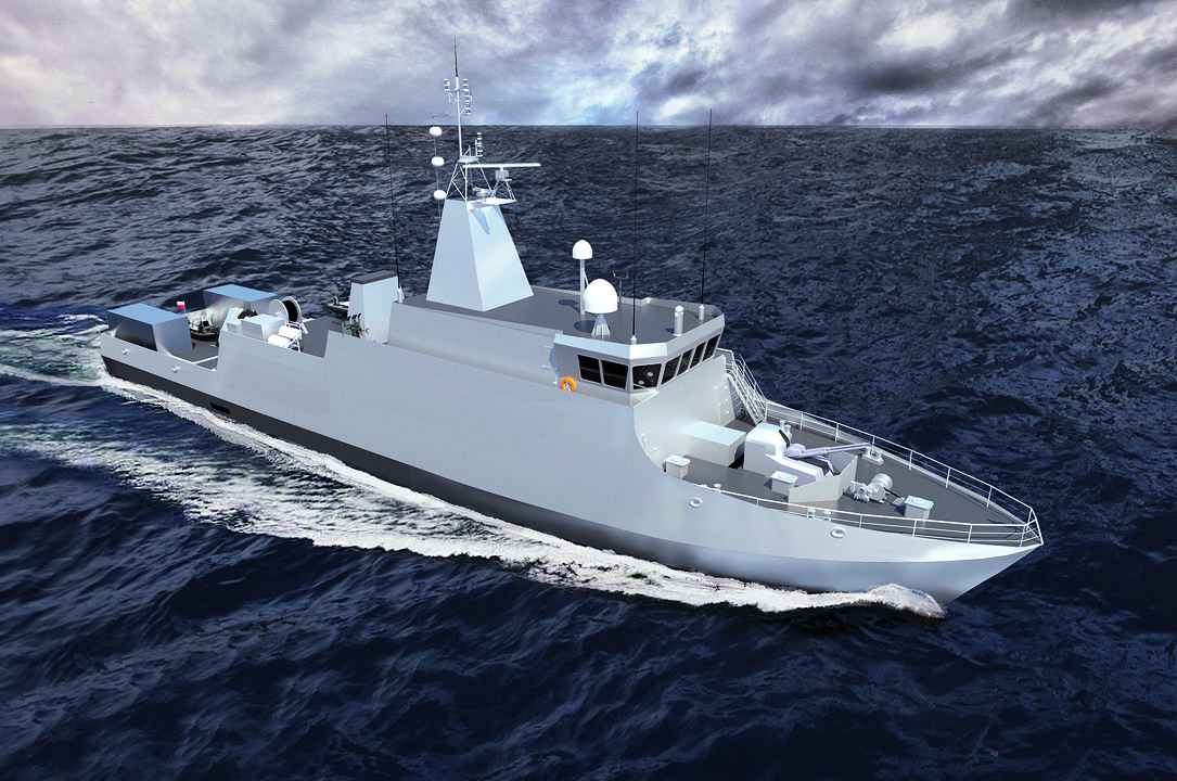 Renderyzacja komputerowa projektu okrętu typu ''Kormoran II''