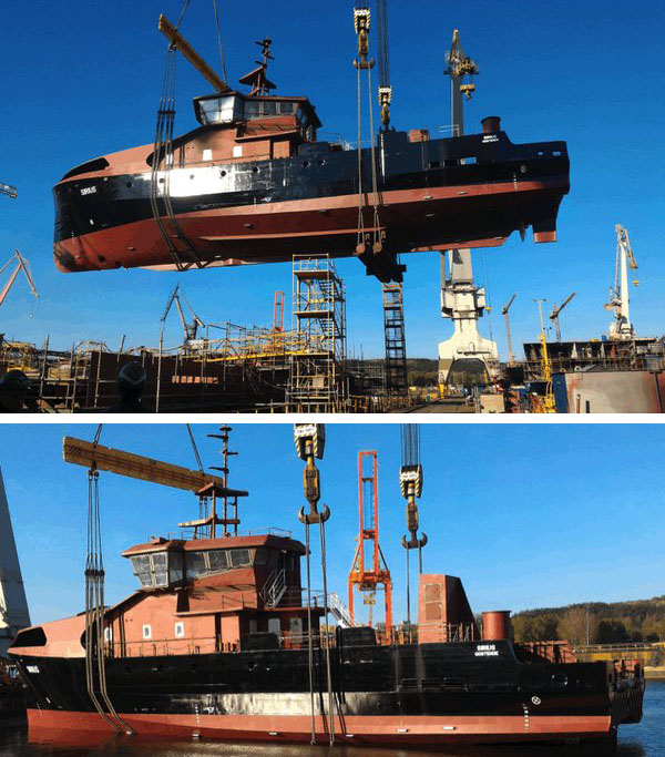 Wodowanie kadłuba statku Sirius z Crista dla stoczni we Francji