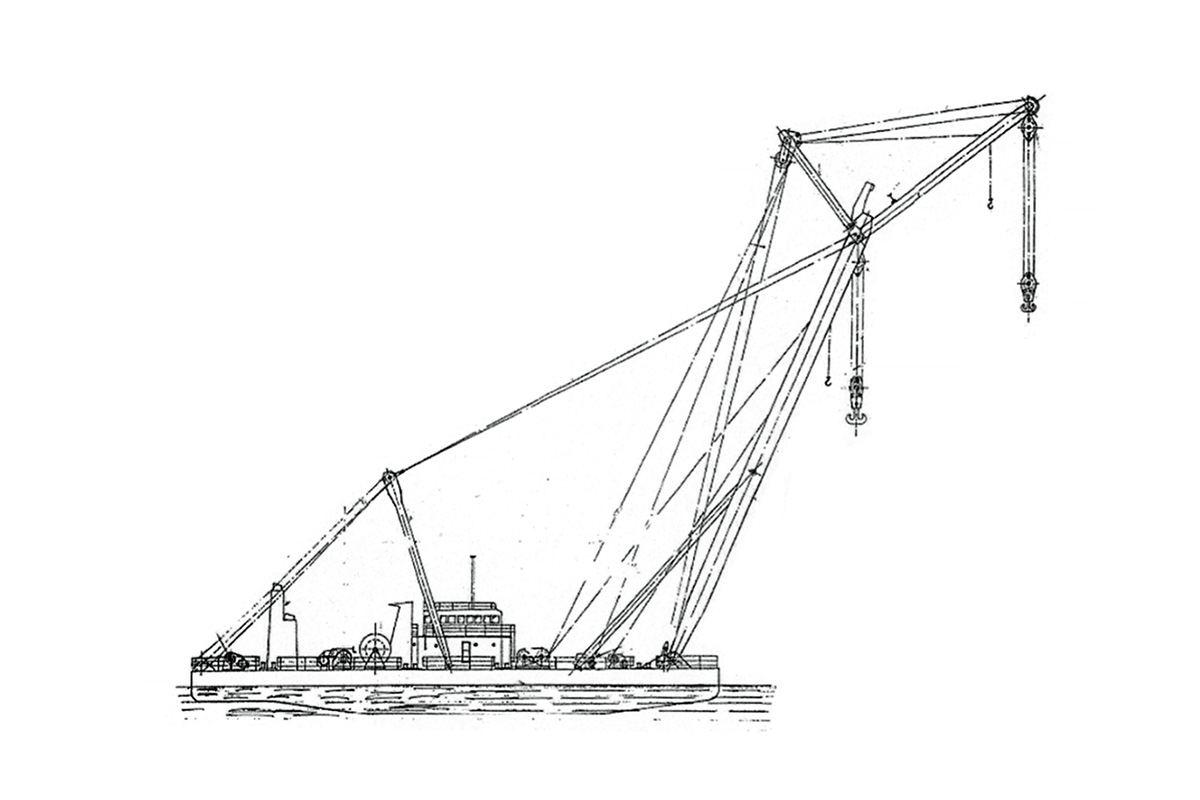 Sylwetka dźwigu pływającego znanego obecnie Conrad Consul przed przebudową (adaptacją) dokonaną przez Marine Projects.