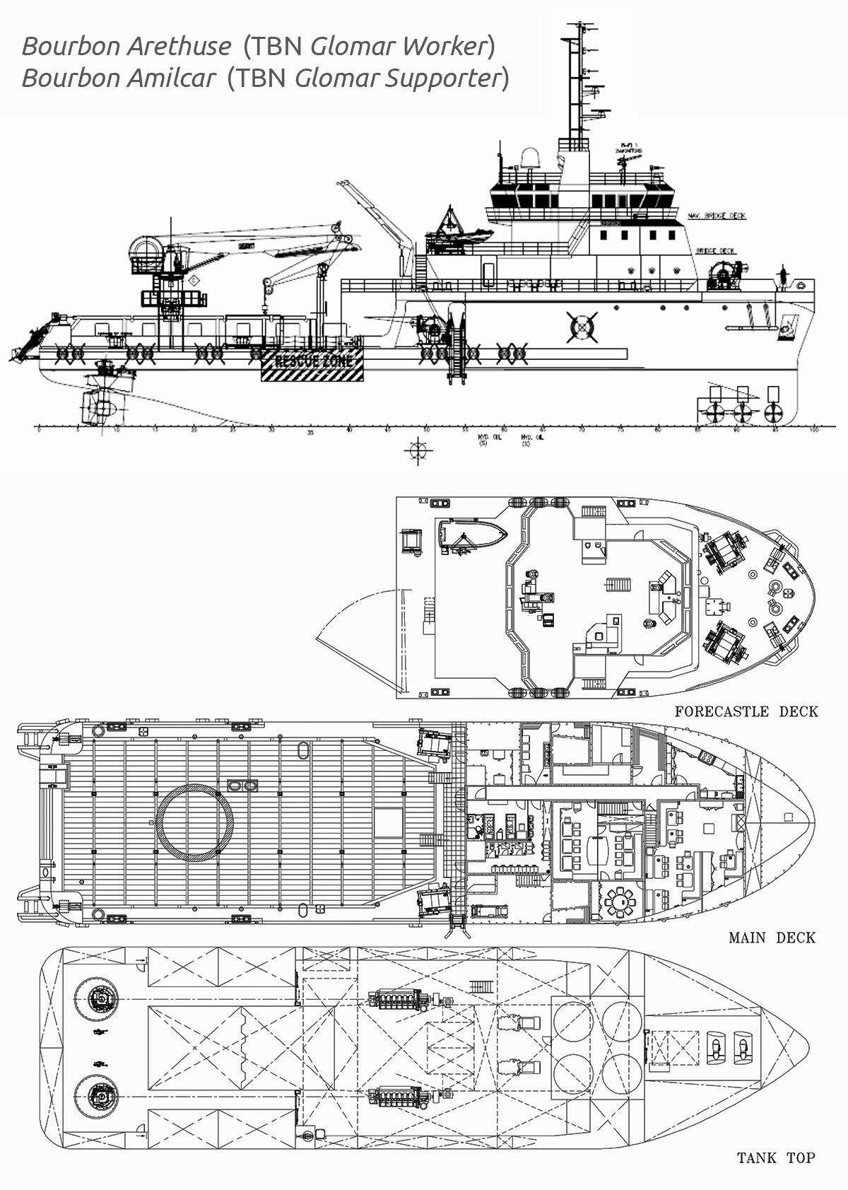 Plan ogólny statków Bourbon Amiclar i Bourbon Arethuse