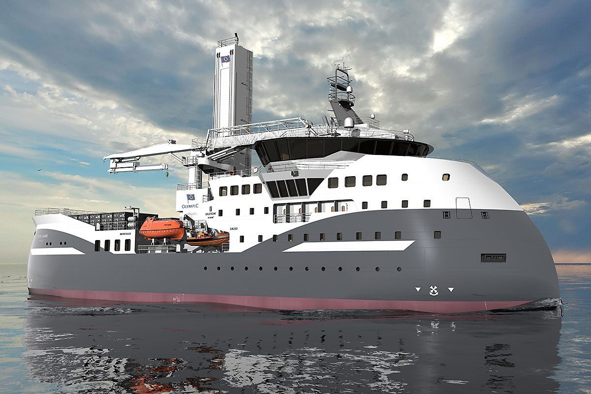 Dwa takie statki CSOV projektu SX222 zamówił armator Olympic Group w stoczni Ulstein - wizualizacja