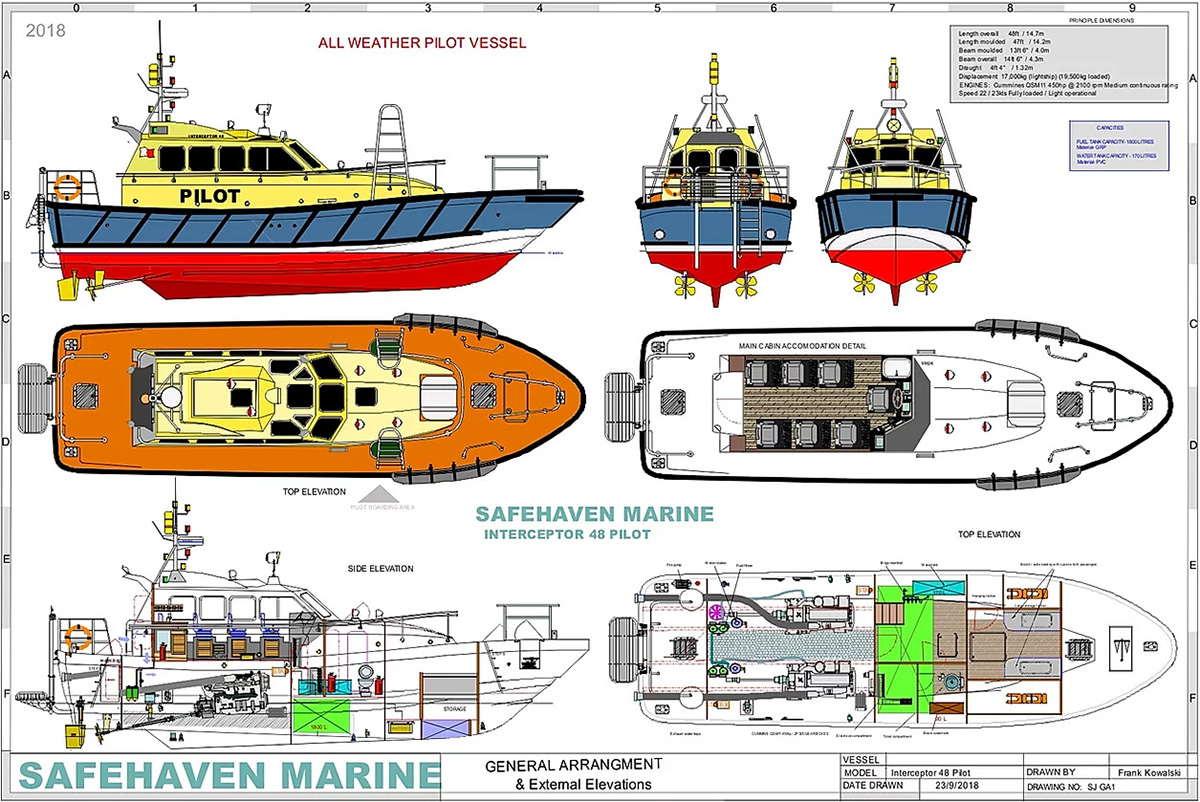 Kuter pilotowy typu Interceptor 48 - plan ogólny