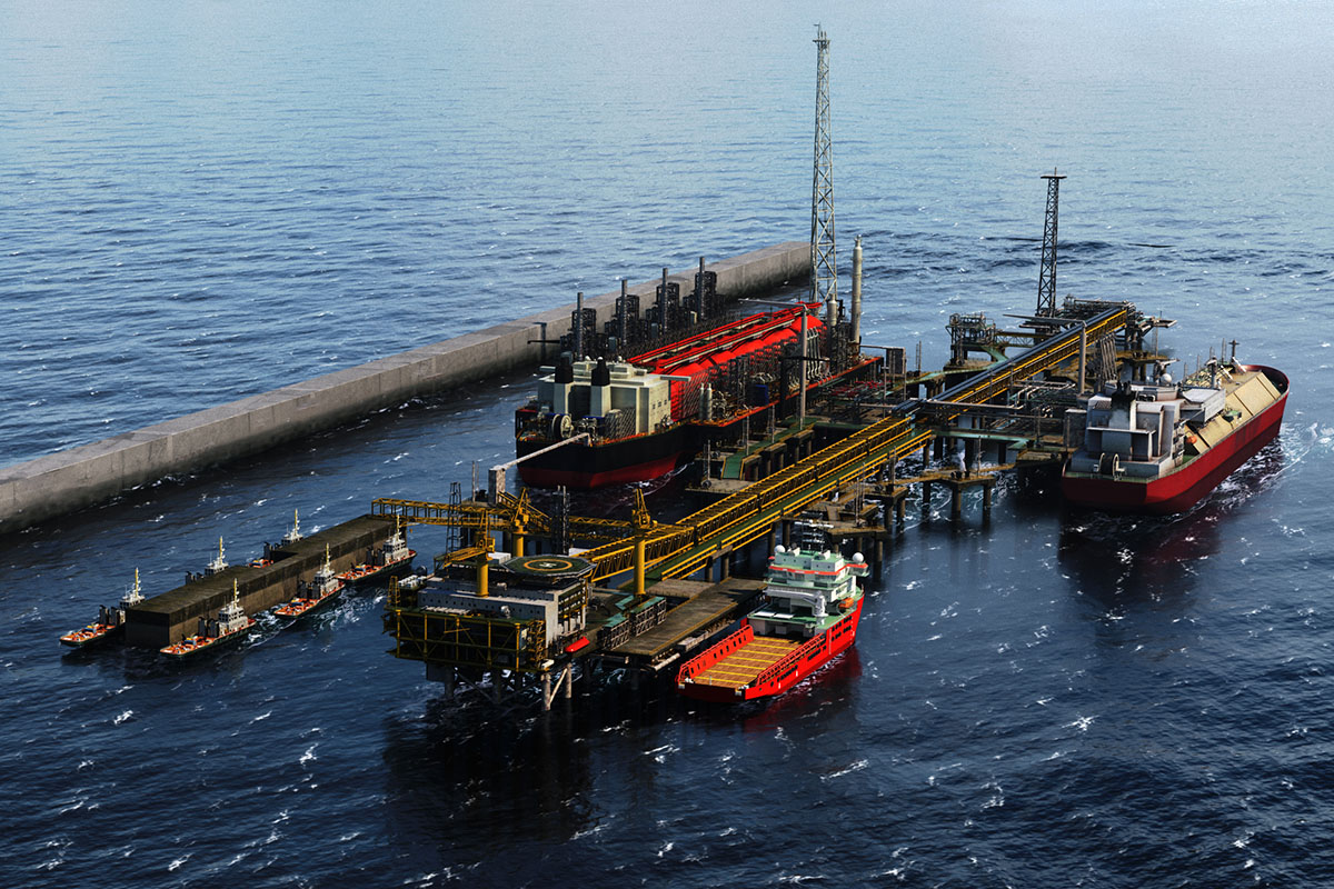 Terminal / hub offshore LNG Tortue Ahmeyim Field Development - wizualizacja