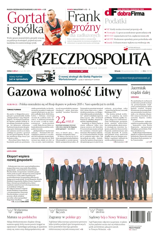 Okładka dziennika Rzeczpospolita ze zdjęciem laureatów 