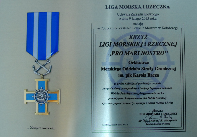 Krzyż Ligi Morskiej i Rzecznej Pro Mari Nostro (Fot. MOSG)