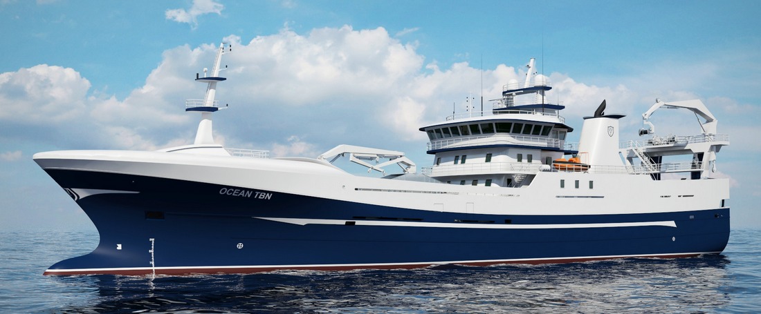 Wizualizacja projektu statku rybackiego zamówionego w stoczni Nauta SA