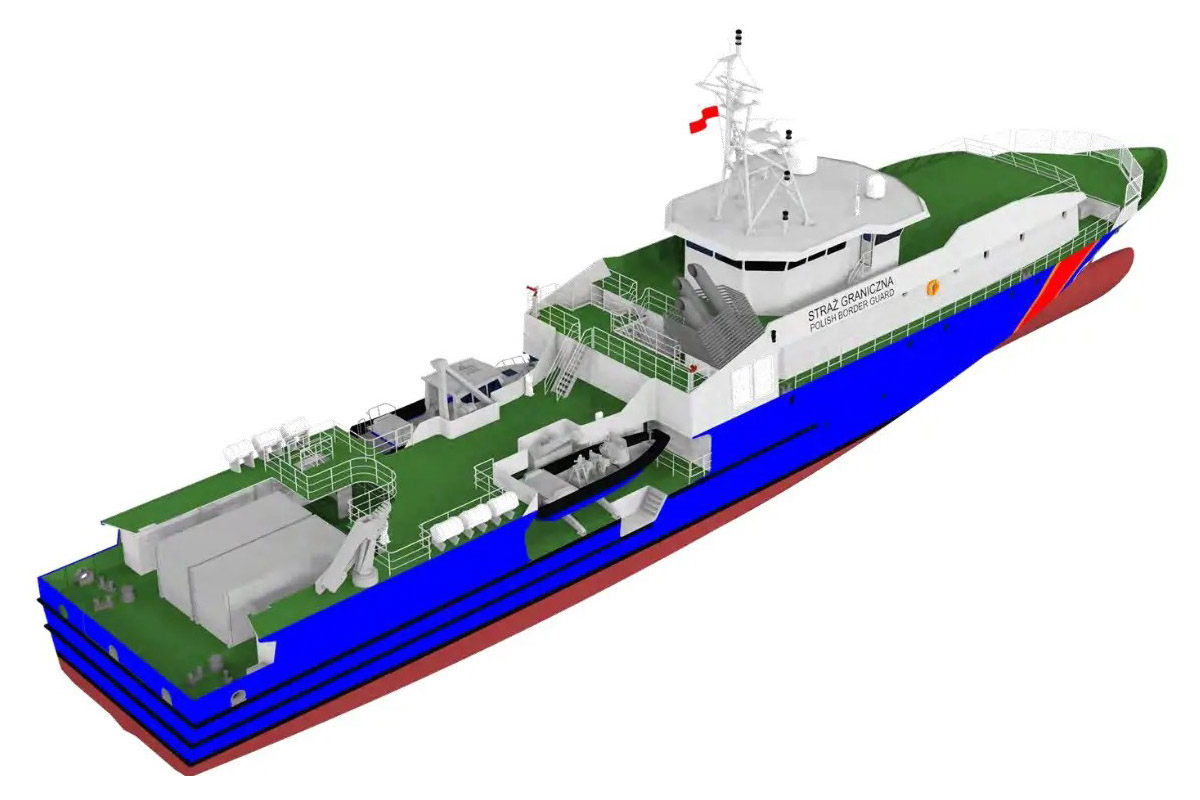 Okręt patrolowy projektu OPV 70 - wizualizacja z wczesnego etapu realizacji budowy
