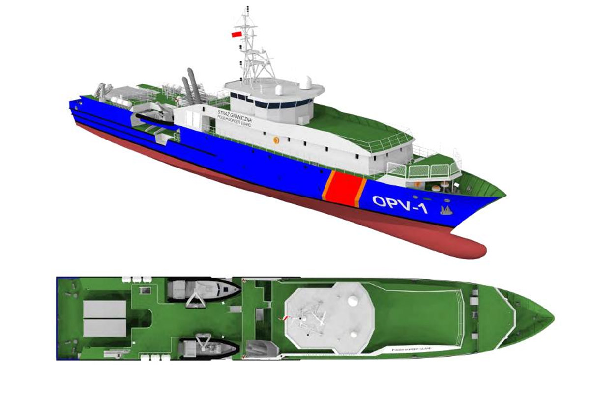 Okręt patrolowy projektu OPV 70 - wizualizacja z wczesnego etapu realizacji budowy