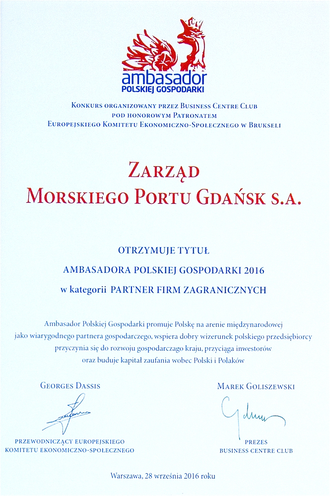 Port Gdańsk Ambasadorem Polskiej Gospodarki