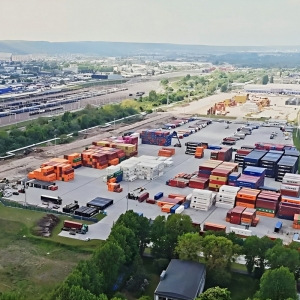 Wizualizacja terminalu intermodalnego w Porcie Gdynia.