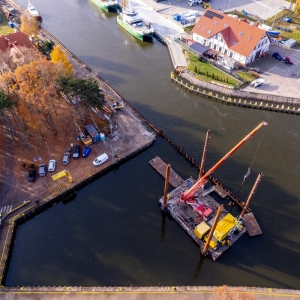 Postępują prace związane z przebudową wejścia do portu w Łebie. Fot.: Urząd Morski w Gdyni