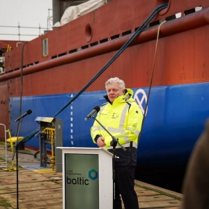 Prezentacja kadłuba drugiej jednostki OPV2, zbudowanego dla fińskiej Straży Granicznej.