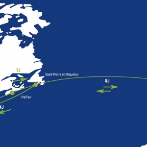 Trasa frachtowca Neoliner Origine przez Atlantyk. Ilustr.: Neoline 