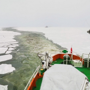 Akcja lodołamania na jeziorze Dąbie.