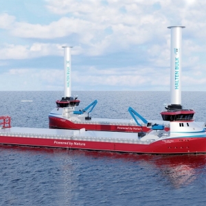 Wizualizacja nowo zamówionego statku hybrydowego projektu NSD105CC. Ilustr. Norwegian Ship Design
