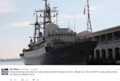 Fox News: rosyjski okręt szpiegowski u wschodnich wybrzeży USA