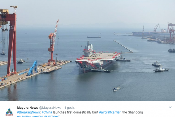 Chiny: Zwodowano pierwszy lotniskowiec krajowej produkcji