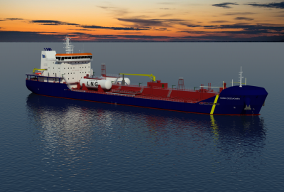 Ochrzczono pierwszy na świecie asfaltowiec z napędem dual-fuel [VIDEO]