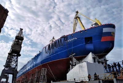 Lodołamacz Sybir o napędzie atomowym zwodowany w Petersburgu [VIDEO]