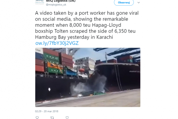Kolizja w pakistańskim porcie [VIDEO]