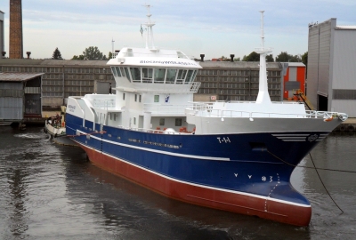 Nowy częściowo wyposażony statek rybacki ze Stoczni Wisła