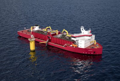 Statek będzie instalował warstwy ochronne skał na fundamentach morskich turbin wiatrowych za pomocą skośnego systemu rur spustowych Powstanie projekt statku dla amerykańskiego przemysłu offshore wind