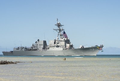 Okręt marynarki wojennej USA, niszczyciel rakietowy USS John Finn (Fot.: Wikipedia) Niszczyciel rakietowy USA w Cieśninie Tajwańskiej