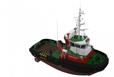 Wizualizacja holownika pożarniczego. Ilustr.: Remontowa Marine Design & Consulting Remontowa Shipbuilding SA zbuduje statek pożarniczy dla ZMPSiŚ SA