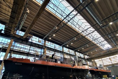 Ocelon i Tarpan (Fot.: Regionalny Zarząd Gospodarki Wodnej w Szczecinie) Lodołamacze ze stoczni Remontowa Shipbuilding SA coraz bliżej Szczecina