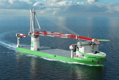 Nowej generacji statek do instalacji morskich turbin wiatrowych Orion na zamówienie DEME (Fot.: DEME) Konieczna inwestycja we flotę większych statków instalacyjnych
