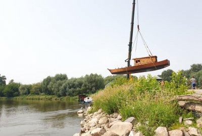 Łódź Festiwalu Wisły (Fot.: Festiwal Wisły / Facebook) Zwodowano flagową łódź Festiwalu Wisły