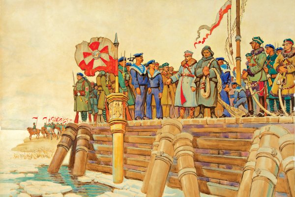 Polskie barwy narodowe w tle Zaślubin Rzeczypospolitej z morzem