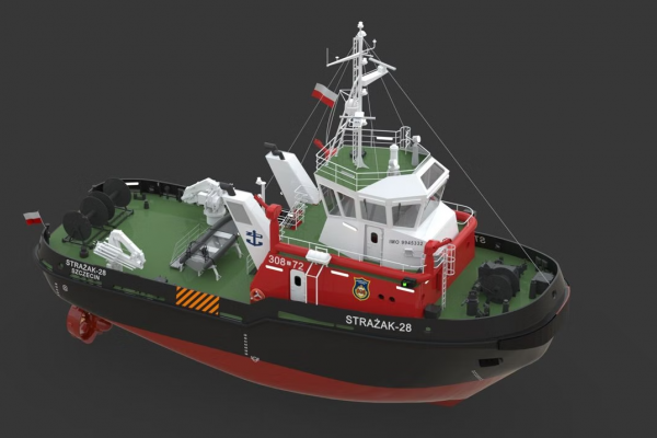 Postęp prac przy budowie statku pożarniczego Strażak-28