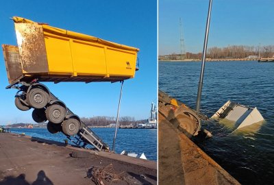 Niewiele brakowało do zatonięcia ciężarówki w kanale portowym w Gdańsku