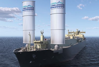 System Wind Challenger, czyli teleskopowy, sztywny żagiel przekształcający energię wiatru w siłę napędową (Wiz.: MOL) MOL zainstaluje system Wind Challenger na kolejnym gazowcu LNG