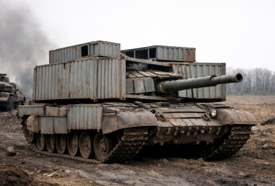 Stare morskie kontenery w roli osłon rosyjskich czołgów