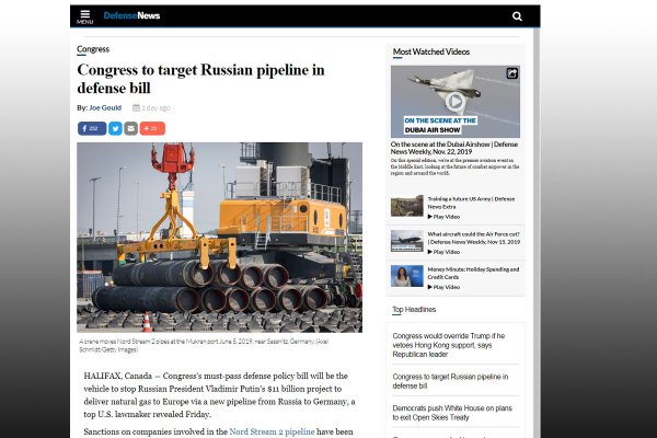 Szef komisji Senatu USA: sankcje na Nord Stream 2 w projekcie ustawy o budżecie Pentago...
