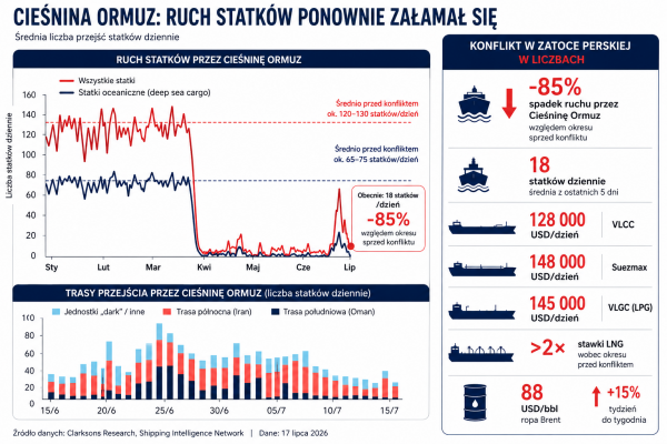 Clarksons: ruch przez Ormuz w dół, zarobki tankowców w górę